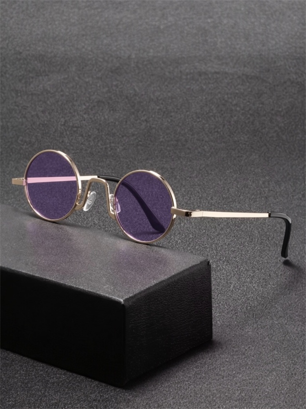 Retro Round Purple Lens Sunglasses – Gold Metal Frame Vintage Hippie Festival UV